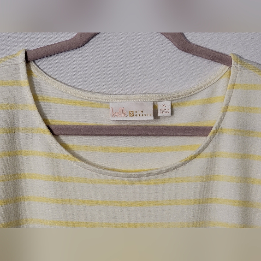 Belle by Kim Gravel Lemon Striped Tee with Side Tie Size XL - Picture 3 of 7